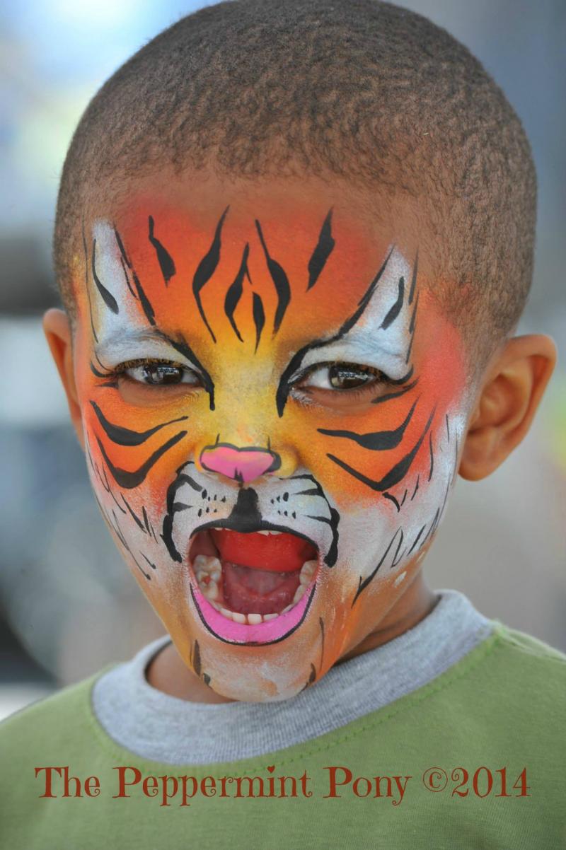 Tiger face painting in Frederick MD with The Peppermint Pony
